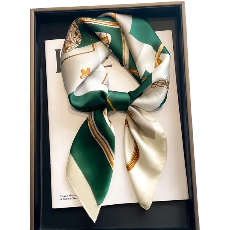 Foulard carré de luxe pour femmes, châle en soie, Hijab en Satin, enveloppes de mode, bandes de cheveux, ruban, Bandana, 2024