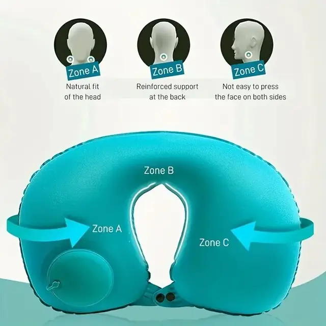 Oreiller gonflable en forme de U pour se détendre, oreiller de voyage pliable et portable, dispositif de clôture anti-fuite, presse sur le cou – Image 3