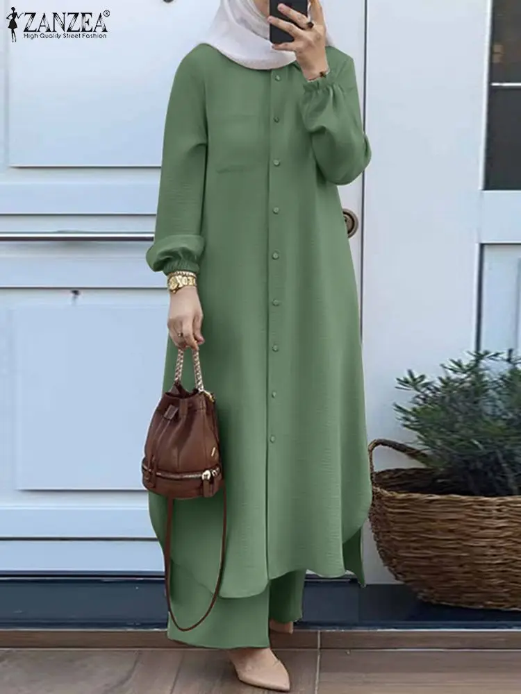 ZANZEA automne ensembles musulmans turquie dubaï Abaya femmes à manches longues chemise ensemble pantalons décontractés costumes Abayas pour les femmes tenues islamiques