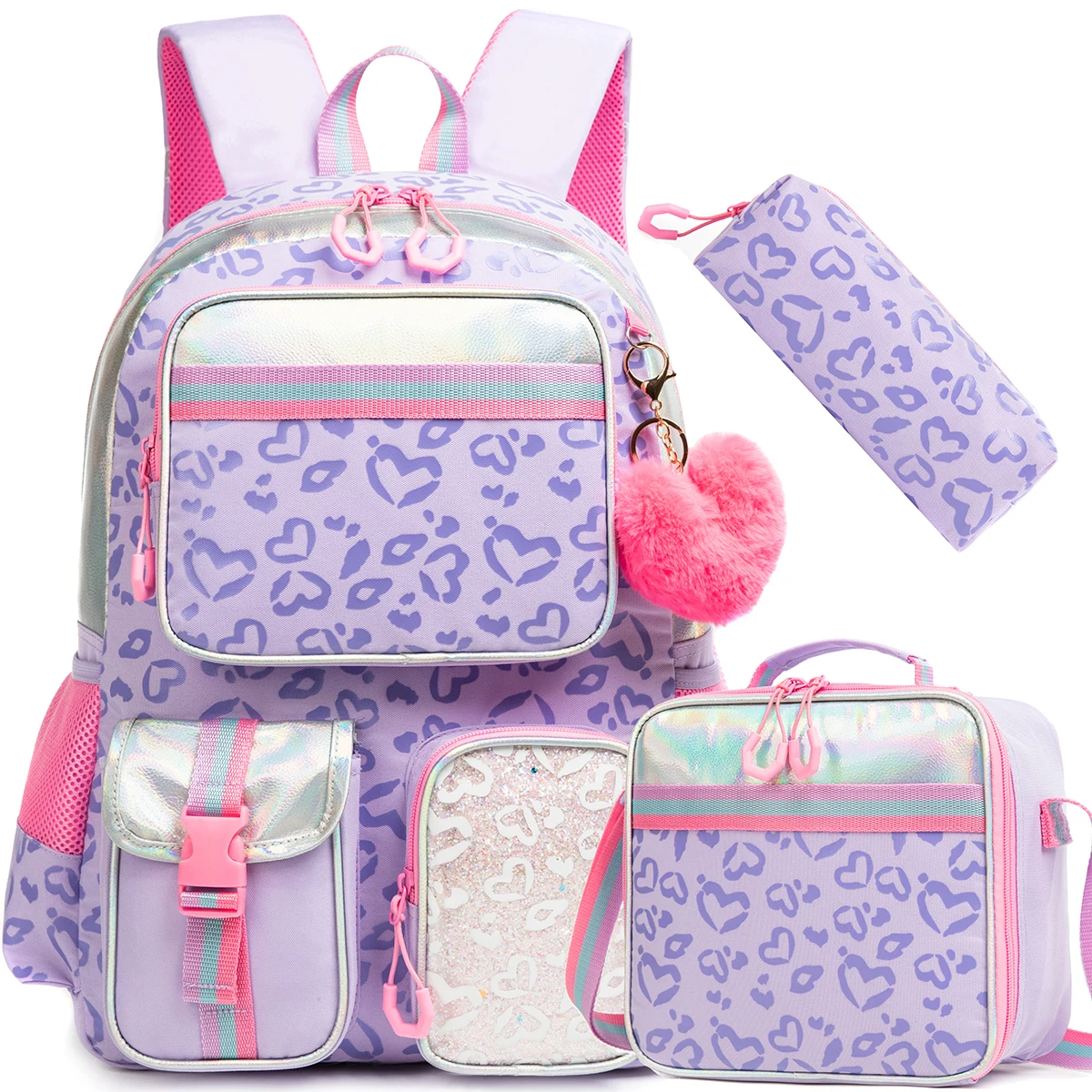 Meetbelify Sac à dos pour filles, cartable esthétique pour élèves du primaire, sac à livres pour adolescentes avec boîte à déjeuner et sac à crayons