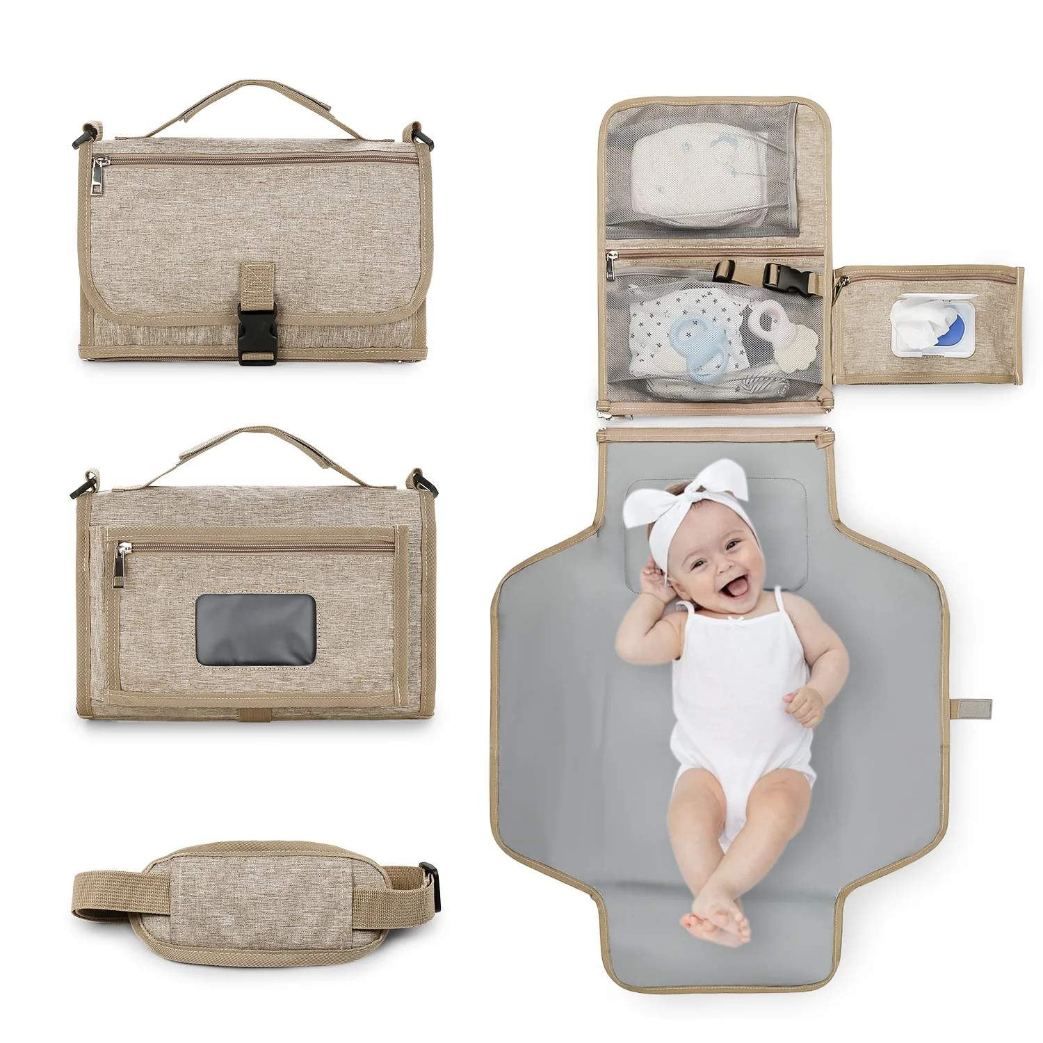 Matelas à langer Portable 3 en 1 pour bébé, avec poches, imperméable, voyage, sac à langer pliable à la main