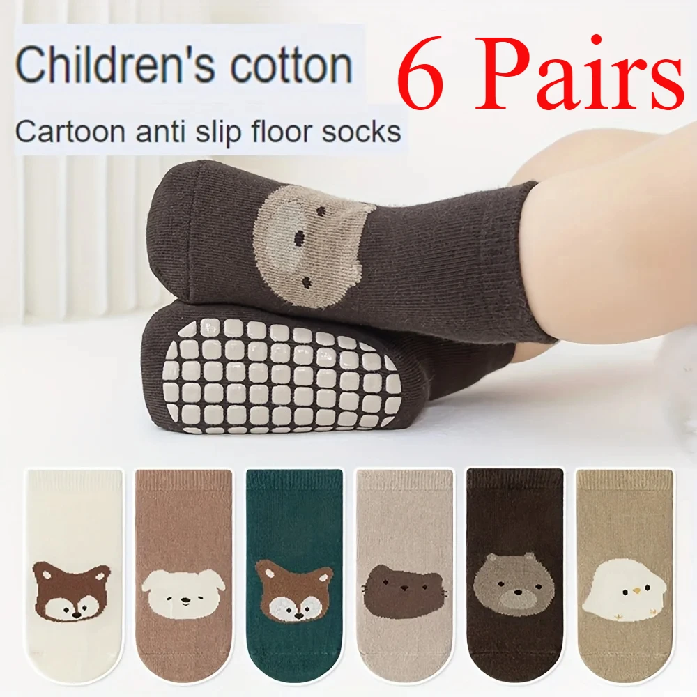 Chaussettes de Tramimmersion pour Bébé, 6/1 Paires, Grande Surface, Colle à Points, pour Petits Enfants, Sol, Dessin Animé Strai, Automne et Hiver