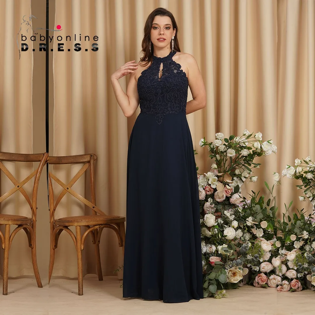 BABYONLINE-Robe de Rhsexy en mousseline de soie, col licou, queue de poisson avec motif perlé, couches sur le corsage, robe maxi ligne A