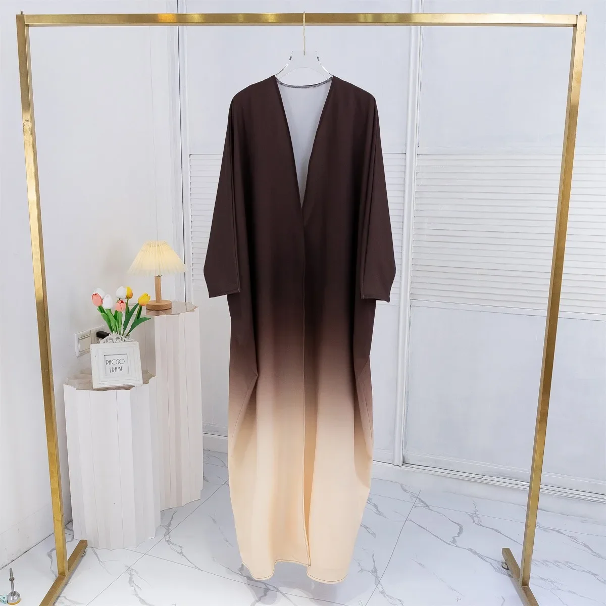 Abaya musulmane à manches longues et longueur maxi pour femme, cardigan, caftan, vêtement féminin, ouvert devant