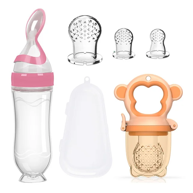 Ensemble d'alimentation pour bébé, gel de silice, pâte de riz, biberon, sac de fruits et légumes en gel de silice, 2 sacs de morsure gratuits – Image 2