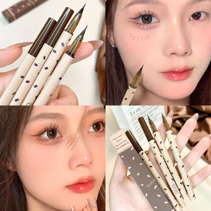 Stylo à cils Ultra-fin, Eyeliner liquide, bâton de fard à paupières couché, crayon de ver à soie, marron, gris, durable, outils de maquillage cosmétiques imperméables