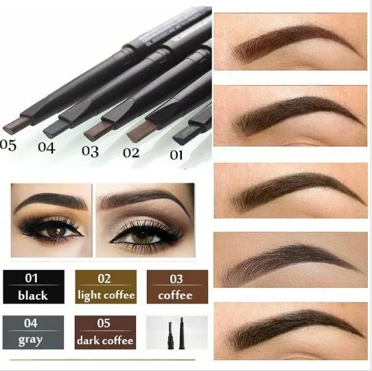 Crayon à sourcils à Double extrémité, 5 couleurs, maquillage imperméable, longue durée, sans floraison, Triangle rotatif, stylo de tatouage pour les yeux