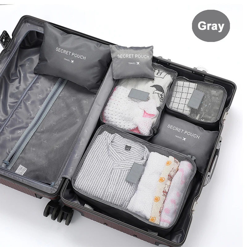 Ensemble de sacs de rangement pour vêtements de voyage, 6 pièces, organisateur de bagages Portable, pochette pour valise, Cube d'emballage pour chaussures, emballage de vêtements