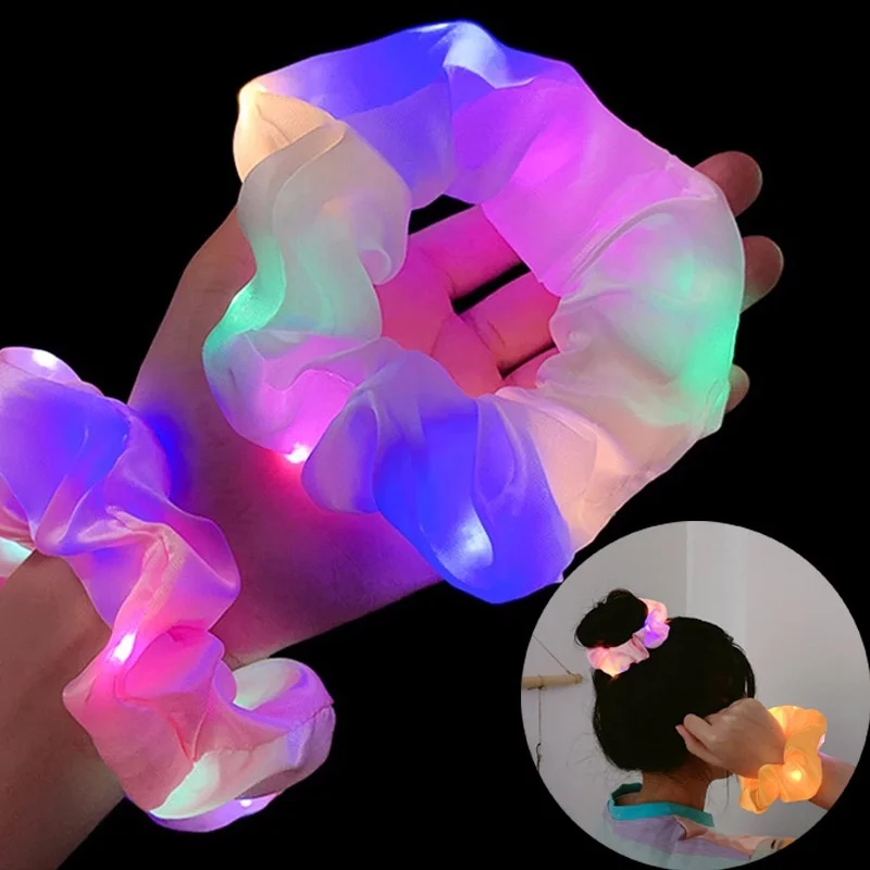 Chouchous lumineux LED pour filles, bandeau élastique pour queue de cheval, couvre-chef, bandes élastiques, couleur unie, accessoires pour cheveux