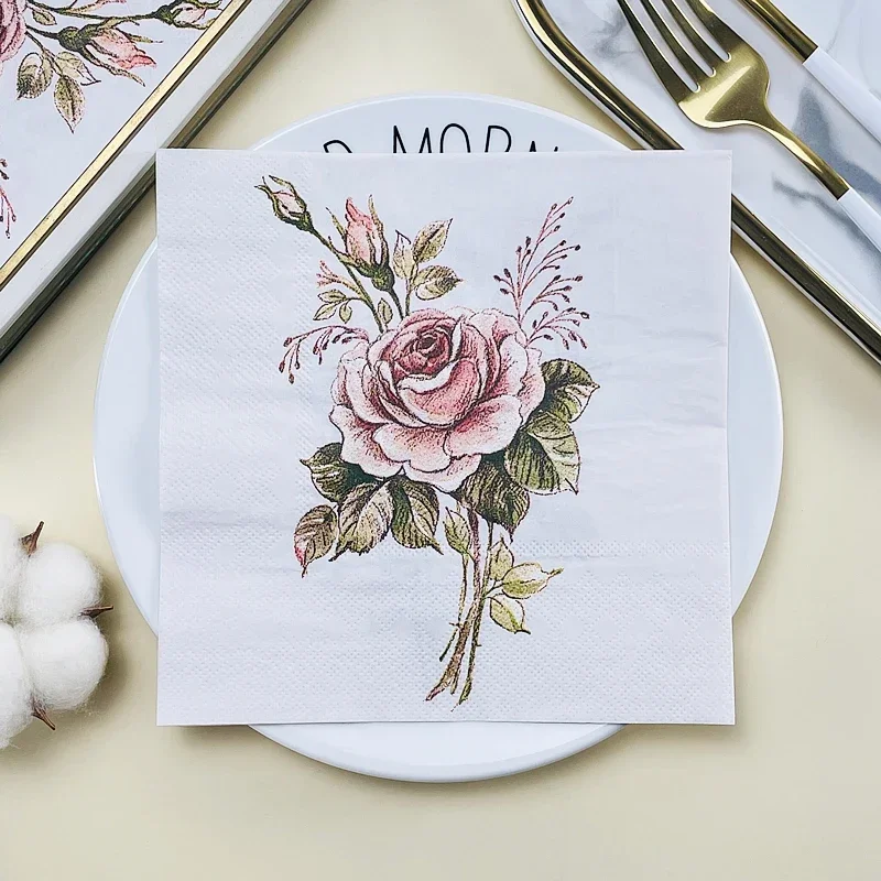 Serviette imprimée hôtel Table de mariage réglage Western Restaurant café bouche tissu Vintage Rose motif coloré serviettes en papier pas cher