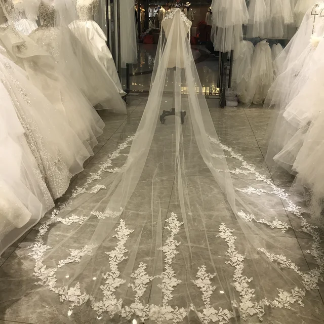 Kisswhite-Longue Dentelle Imprimée Personnalisée, une Couche, 3x4 Mètres, pour Mariée Élégante