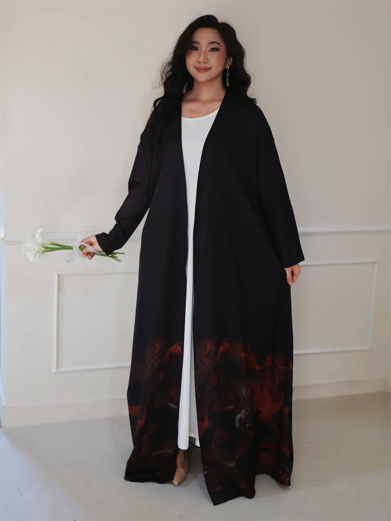 Abaya musulman ample ouvert sur le devant, manches longues, imprimé, élégant, moyen-orient, Kaftans turc, Jilbabs, robes Maxi islamiques pour femmes