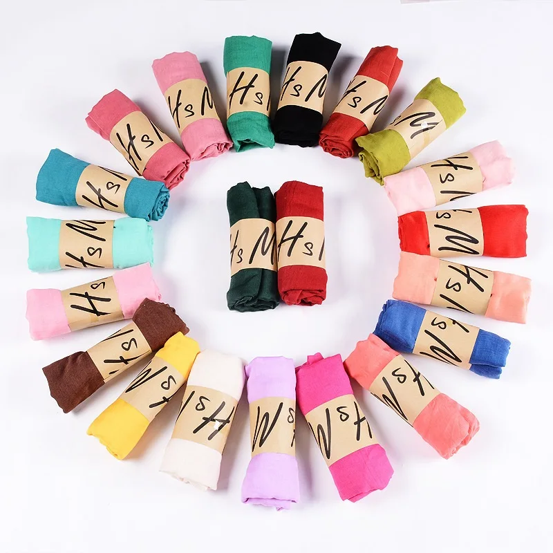 Femmes solide cou Bandana respirant écharpe été luxe châles enveloppes longue douce femme Foulard musulman Hijab étoles foulards