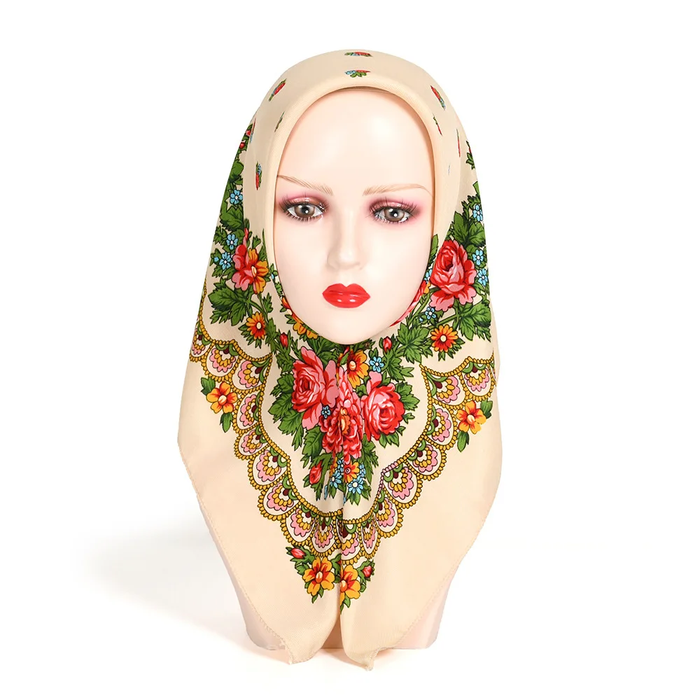 70*70 cm Style russe imprimé fleuri carré Bandana femmes fleur bandeau foulards Babushka Hijab bandeau cheveux châle