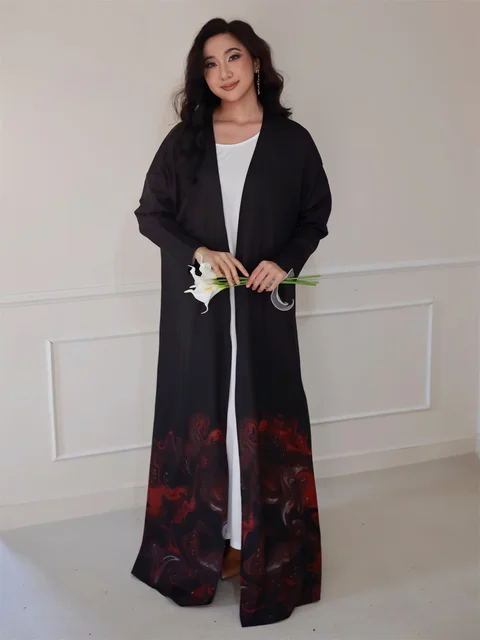 Abaya musulman ample ouvert sur le devant, manches longues, imprimé, élégant, moyen-orient, Kaftans turc, Jilbabs, robes Maxi islamiques pour femmes – Image 2