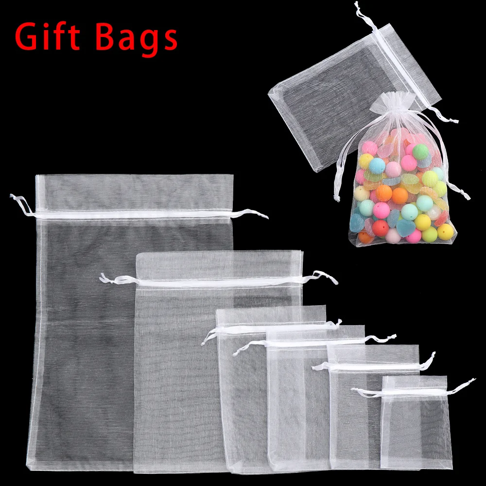 Sac à cordon en gaze Organza 25 pièces/ensemble, fournitures de fête, pochettes d'emballage de bijoux pour cadeaux de noël, pochettes cadeaux de poche pour bonbons de mariage
