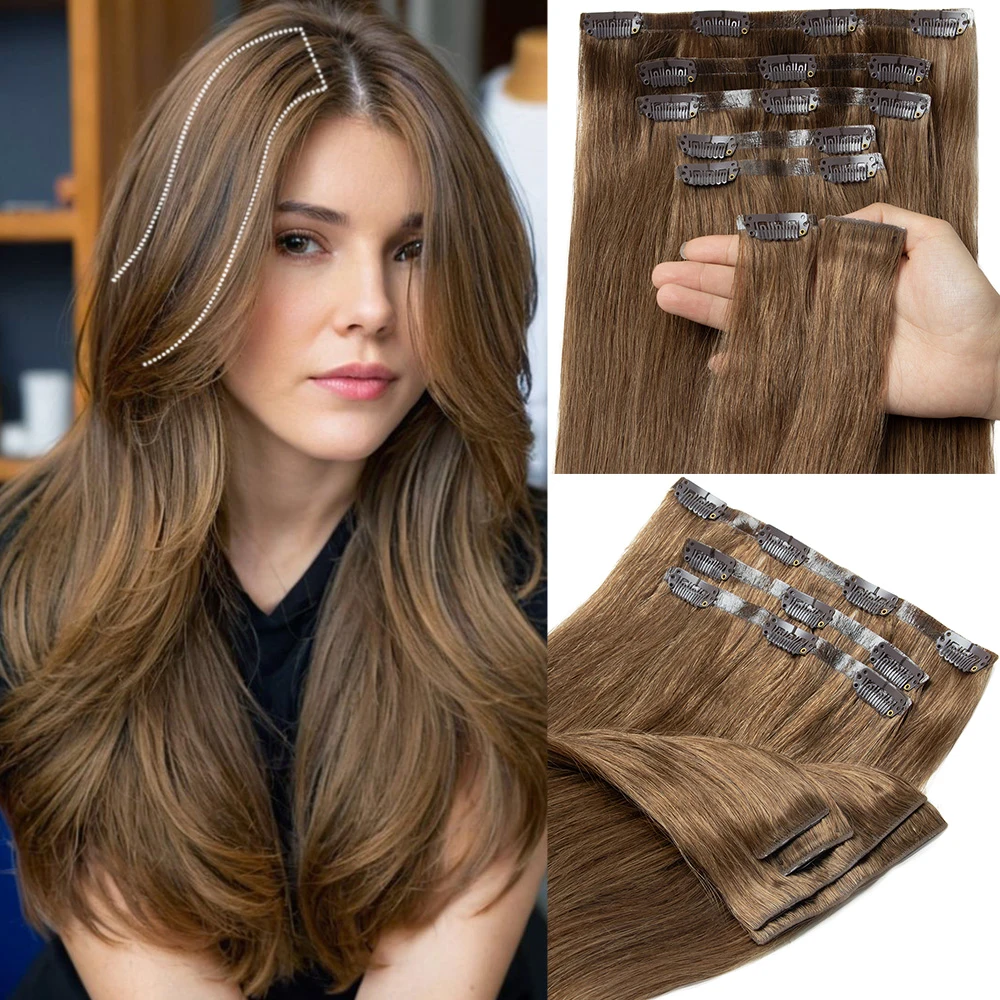 Invisible Clip Ins Hair Extensions Human Hair Black Blonde Brown Injected Seamless PU Weft Clip in Hair Extensions 7pcs/Set