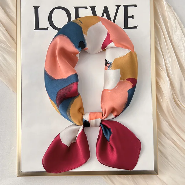 Foulard carré de luxe en soie à pois pour femmes, Hijab, bandes de cheveux, foulard en Satin, châle, ruban, bandeau, enveloppes de mode, Bandana – Image 4