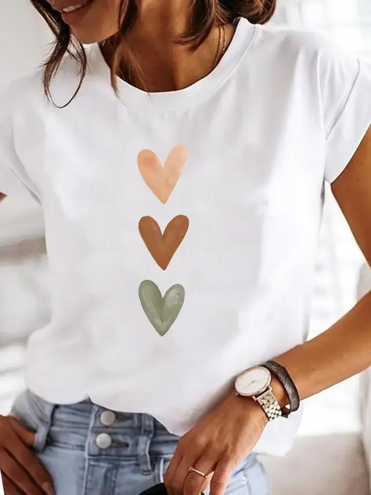 Manches courtes décontracté dames mode femme graphique t-shirt femmes amour coeur aquarelle doux imprimé été T vêtements T-shirts