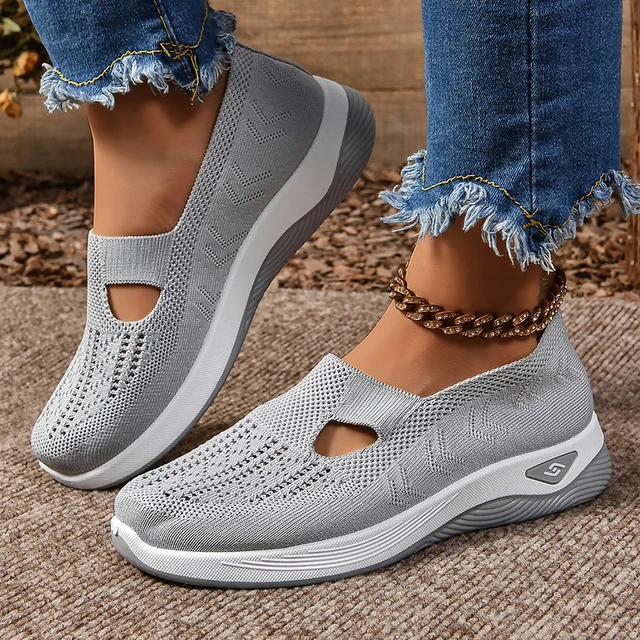 Femmes baskets à semelles compensées chaussures de haute qualité sans lacet chaussures plates hommes mocassins respirant maille baskets de course dames chaussures de Sport – Image 6