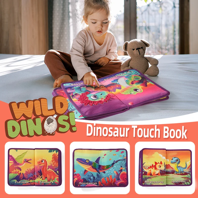 Livre en tissu doux pour bébé, dinosaure, jouet d'éducation précoce, Cognition des couleurs, Coordination œil-main, Interaction Parent-enfant, cadeau pour enfants