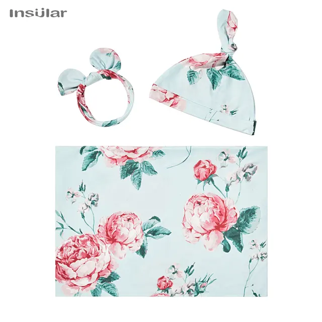 Couverture en polyester imprimé pour bébé, serviette de bain pour bébé, couverture d'été respirante, gaze de coton, literie ronde, trois pièces, nouveau – Image 5