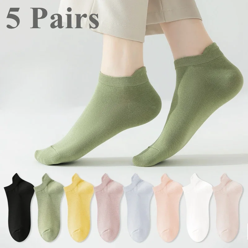 Chaussettes de sport en maille fine pour femme, chaussettes de rinçage coupe basse, chaussettes anti-brûlure, chaussettes sans spectacle, macaron, bonbons, document d'été, haute qualité, 5 paires