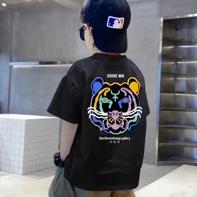 T-shirt à Manches Courtes pour Garçon et Fille, Vêtement d'Été 100% en Coton, avec Dessin Animé Graffiti, de Haute Qualité