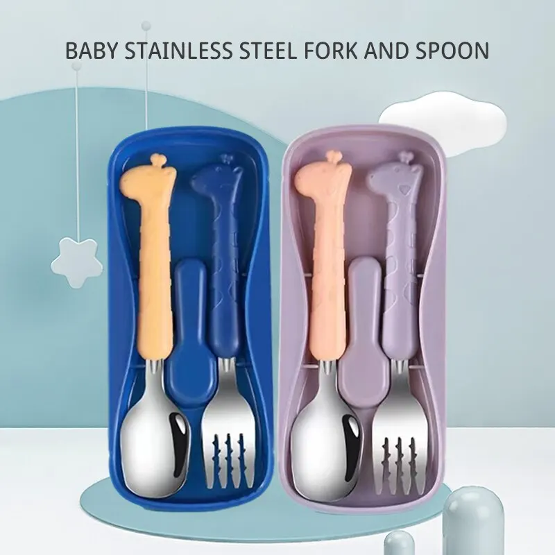 2PCSChildrens Vaisselle 304 De Qualité Alimentaire En Acier Inoxydable Couteau Et Fourchette Bébé Manger Formation Ustensiles