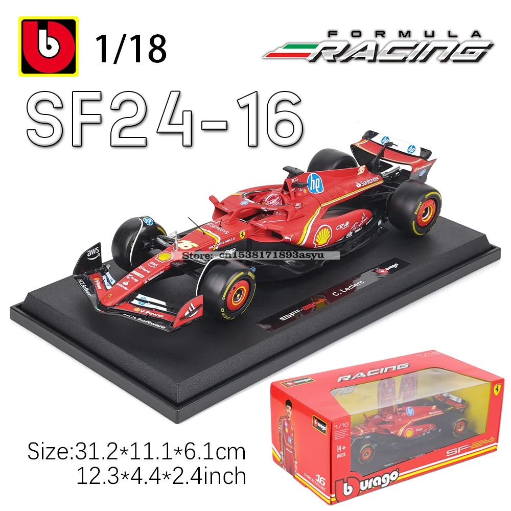 Bburago-Modèle de voiture de course F1 SF24, véhicule jouet en alliage, formule 1, Charles Leclerc, Carlos Sainz Leges, 1:18, #16, #55, nouveau, 2024