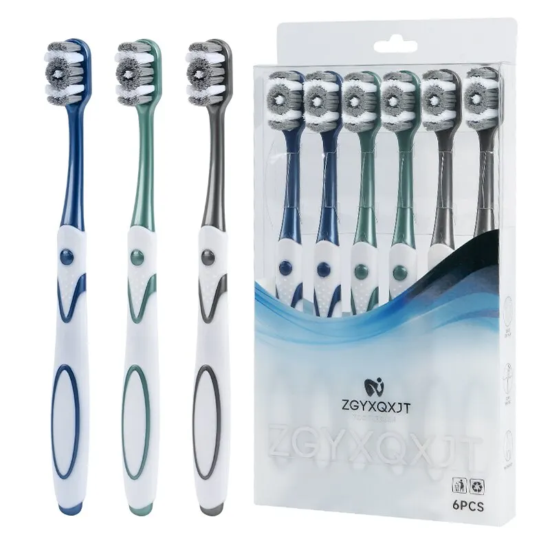 Brosse à dents à poils moyens et durs pour hommes, 360 nettoyage de la bouche entière, excellent effet livre, blanchiment des dents, adultes, 6 pièces