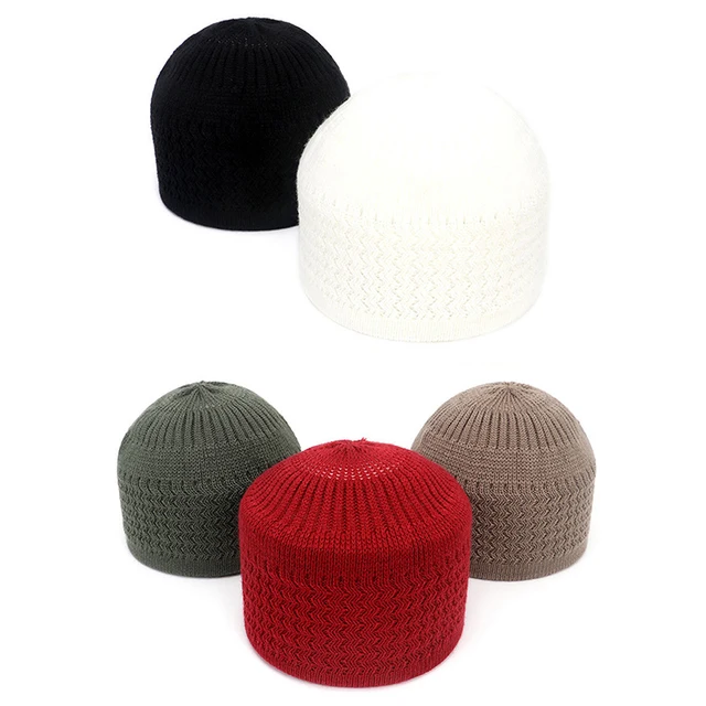 Hiver tricoté hommes musulmans chapeaux de prière unisexe bonnets casquette chaud islamique Ramadan juif kippa Homme chapeau hommes Wrap tête casquettes – Image 5