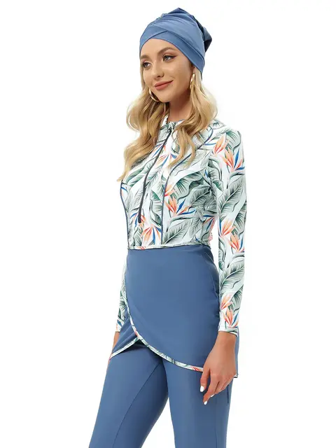 Maillot de Bain Trois Pièces à vaccage Rapide, Imprimé Conservateur, avec Coussinets de Poitrine, Manches sulfet Pantalon Long, Protection Solaire – Image 5