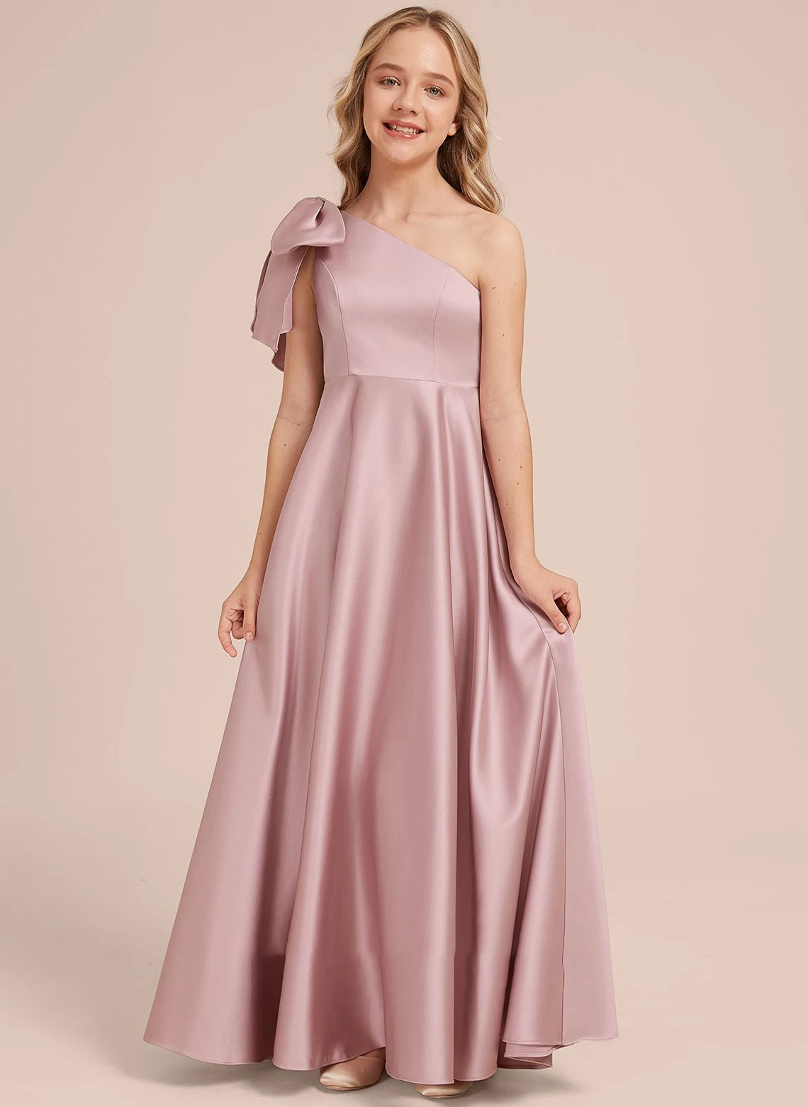 YZYmanualroom-Robe de demoiselle d'honneur junior personnalisée avec volants en cascade, rose poussiéreux, détails du produit et conseils, politique de retour