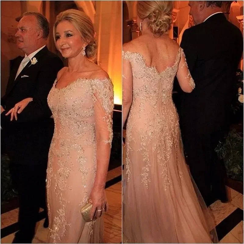 Robes sirène en dentelle rose pour mère de la mariée, demi-manches, robes de soirée, quelle que soit perlée, col en V, robes de mère de mariage Off Initiated