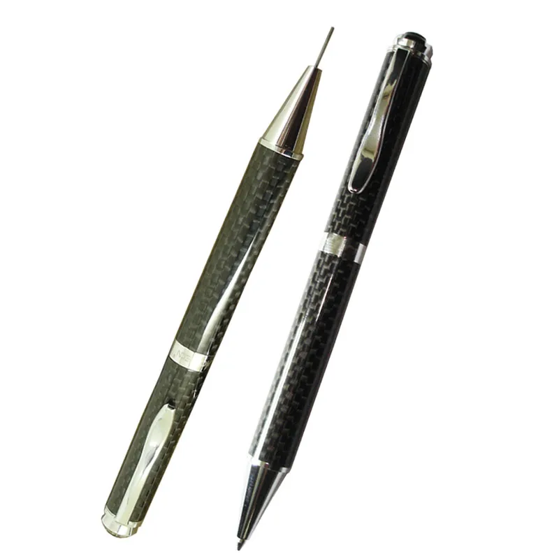 2pcs / Lot Hot Sale Full Carbon Fiber Writing Pen Sets 1.0mm Ball Pen & 0.7mm Mechanical Pencil Office Couple Pen and Pencil Set