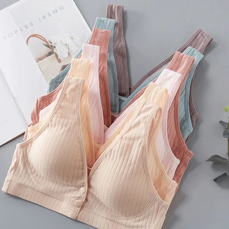 Soutien-gorge d'allaitement en pur coton pour femme, sous-vêtement de grossesse, grande taille, bralette, haut court