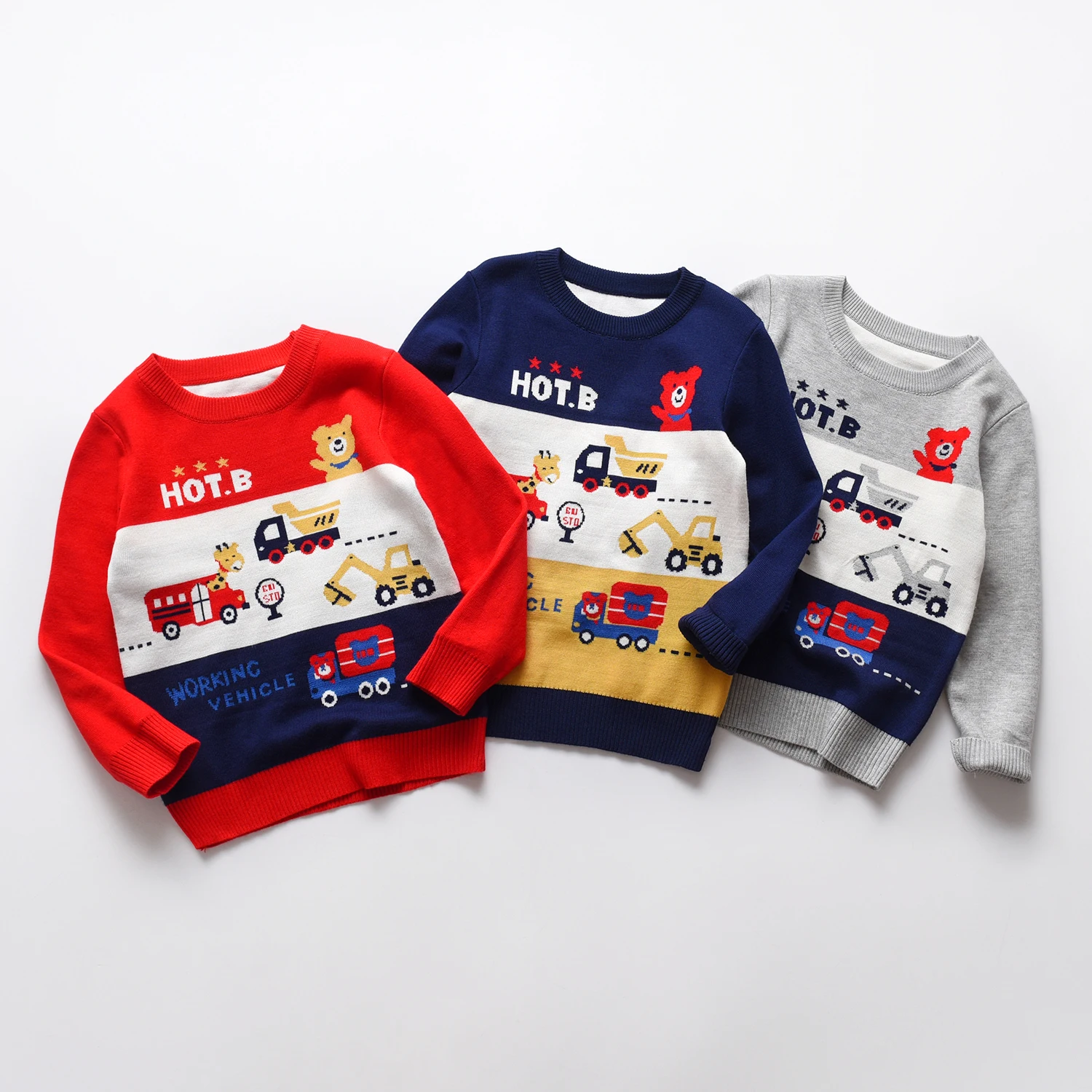 Vêtements pour enfants pull garçons automne Double couche tricot pull hiver garçons voiture à manches longues pull