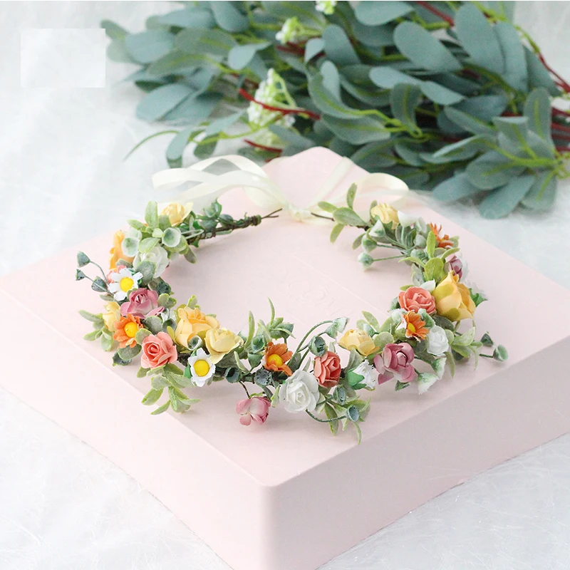 Couronnes de fleurs bohème pour femmes et filles, bandes de sauna, pièces de sauna de mariée, guirxiété florale, couronnes de mariage, vêtements de fête, printemps