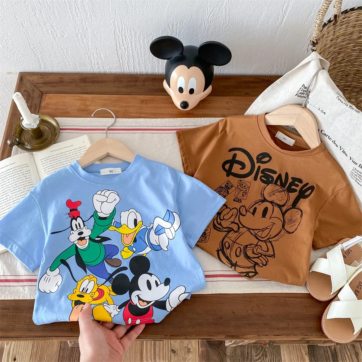 Dessin animé Mickey garçons T-shirt 2024 nouveaux vêtements d'été à manches courtes col rond pull T-shirt vêtements pour enfants t-shirts occasionnels amples
