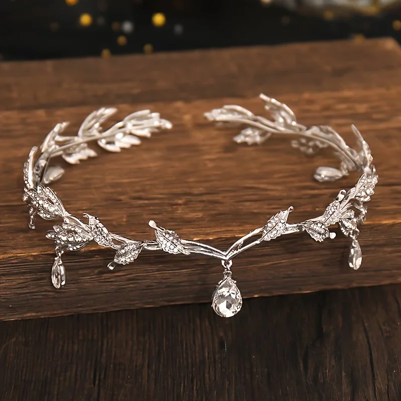 Vintage cristal strass goutte d'eau feuille diadème couronne bandeau accessoires de cheveux de mariage Frontlet demoiselle d'honneur bijoux de cheveux de mariée