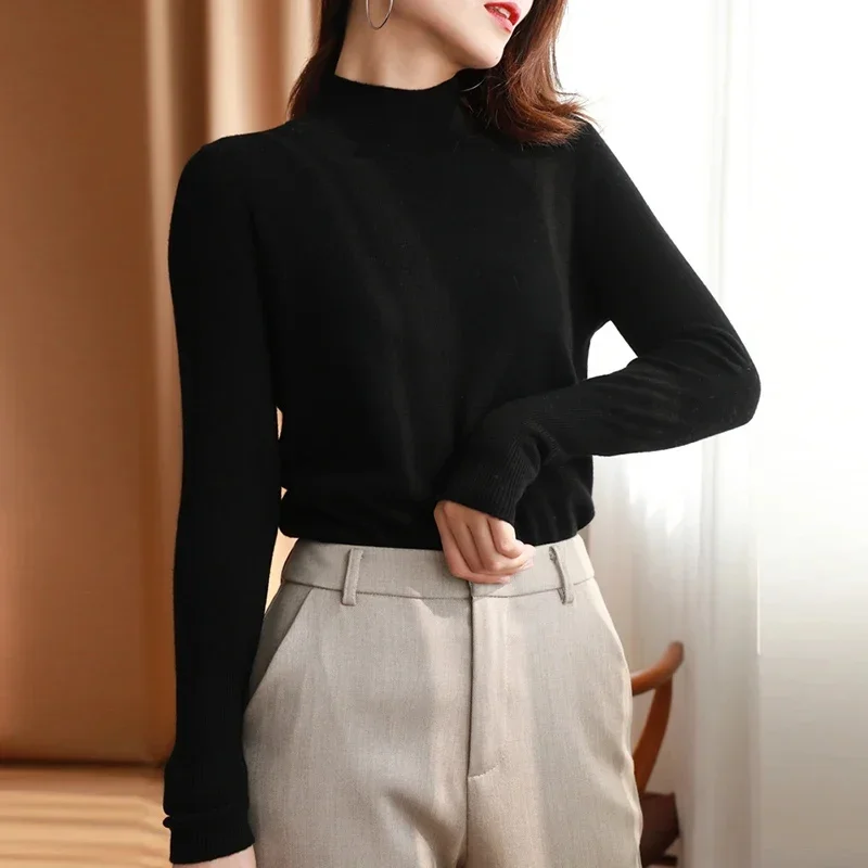 Automne hiver chic bas chandails femmes mode col roulé Pull mince à manches longues tricoté Pulls doux chaud Pull Femme haut