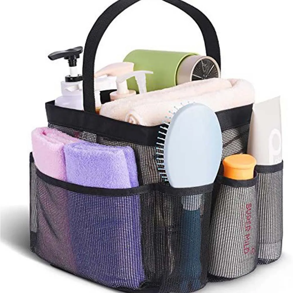 Trousse de toilette en maille de grande capacité, sac à main Portable pour sortir, sac de plage noir en Polyester, adapté aux jeux en plein air, 1 pièce