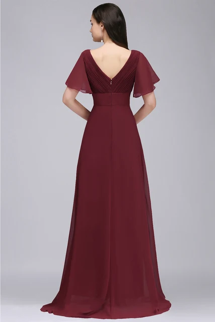 Robe de Rhen mousseline de soie, longueur au sol, manches courtes, blanc, décolleté en V, jupe trapèze, dos zippé – Image 5