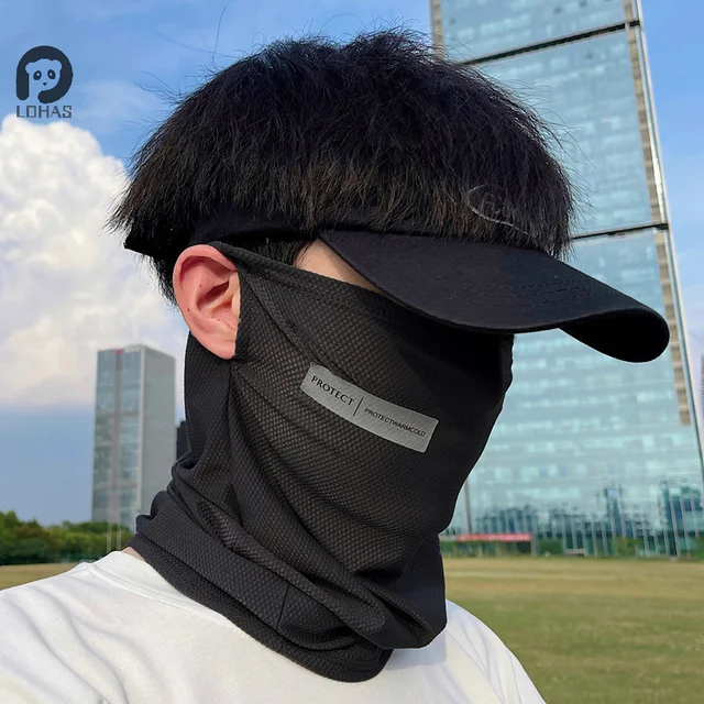 Masque de protection solaire d'été pour hommes et femmes, couvre-visage de cyclisme en plein air, document solide, cou rond, protection UV, écharpe bandana pour les oreilles – Image 2