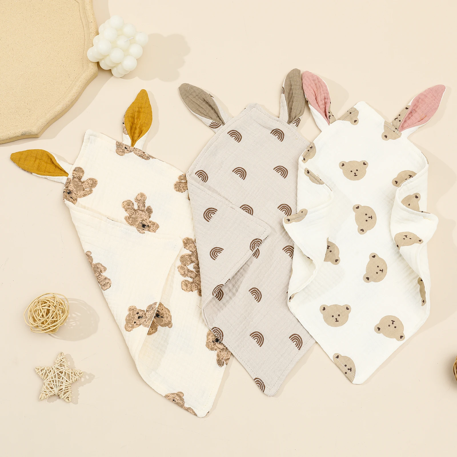 Nouveau-né bébé coton Mulsin couette Carton oreille de lapin Double Guaze apaiser apaiser serviette pour les tout-petits bavoirs rot tissus infantile