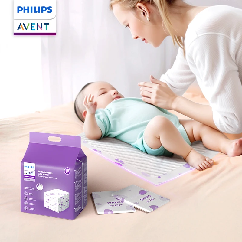 PHILIPS AVENT matelas à langer jetable pour bébé absorption rapide pas d'humidité ni fuite coussin de soins pour bébé 20 comprimés par boîte