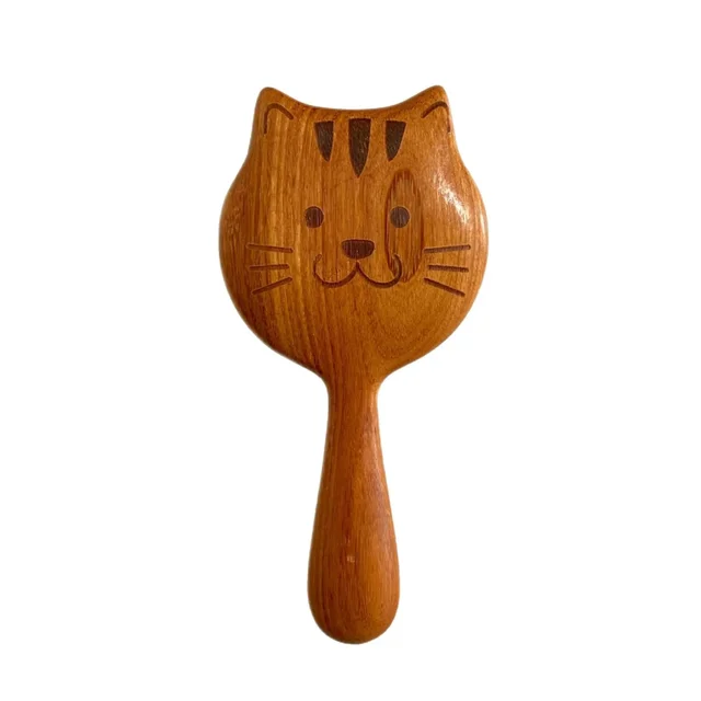 Brosse démêlante en bois de santal, fil doré, peigne de Massage, dessin animé créatif, chat mignon, peigne à cheveux longs, usage domestique, peigne à dents épaisses – Image 5