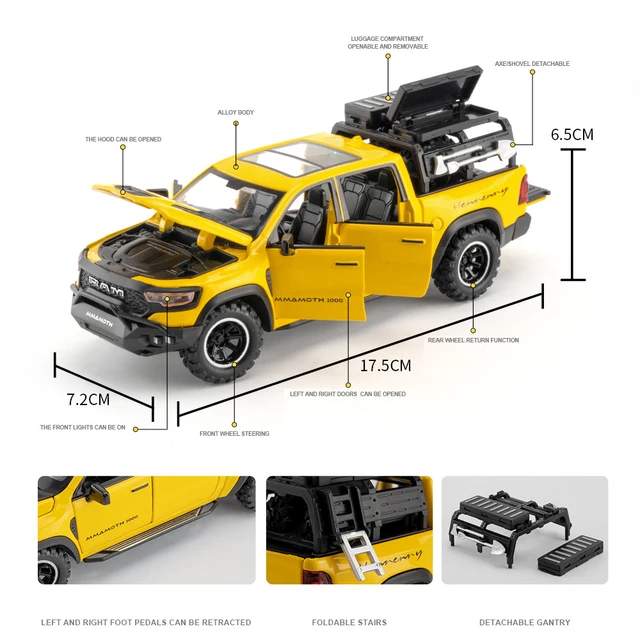 1:32 DODGE Mammoth 1000 TRX alliage pick-up modèle de voiture en métal moulé sous pression modèle de véhicule tout-terrain Simulation sonore et lumineuse enfants jouet cadeau – Image 2