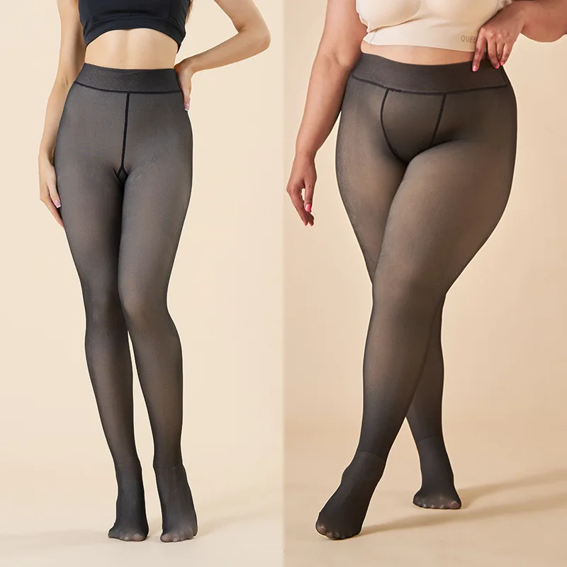 Collants thermiques épais bas femmes chaud hiver Sexy collants translucides Leggings femme taille haute élastique mince collants